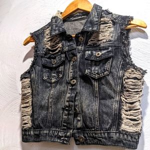 Charcoal Roadrash Denim Mini Vest